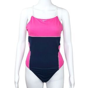 Nike Swim Women’s Pink Navy Colorblock Racerback One Piece Swimsuit Size 10